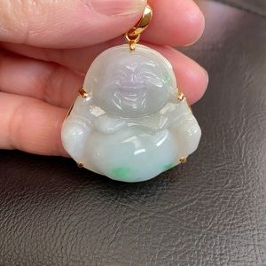 14k Real Gold Jade Smiling Buddha Male Pendant
